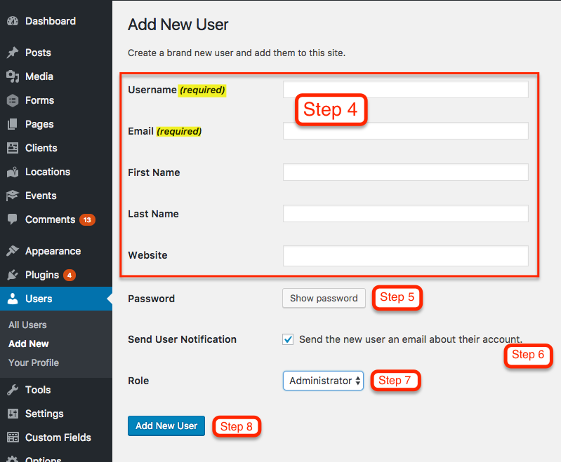 Ste-by-step how to add a new user